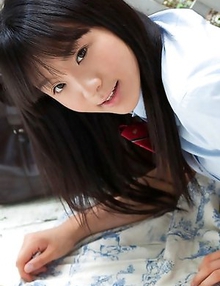 Miho Morita takes school uniform off and shows body outdoor