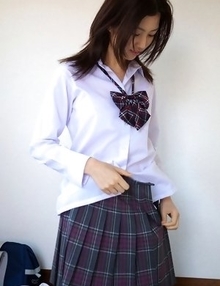Azusa Togashi undresses uniform to show behind in panty